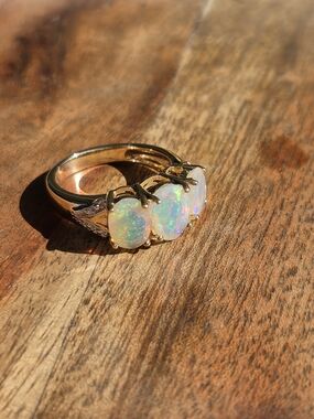Gold Vermeil Sterling Silver Opal Triple Stone Ring White Opal Engagement Style